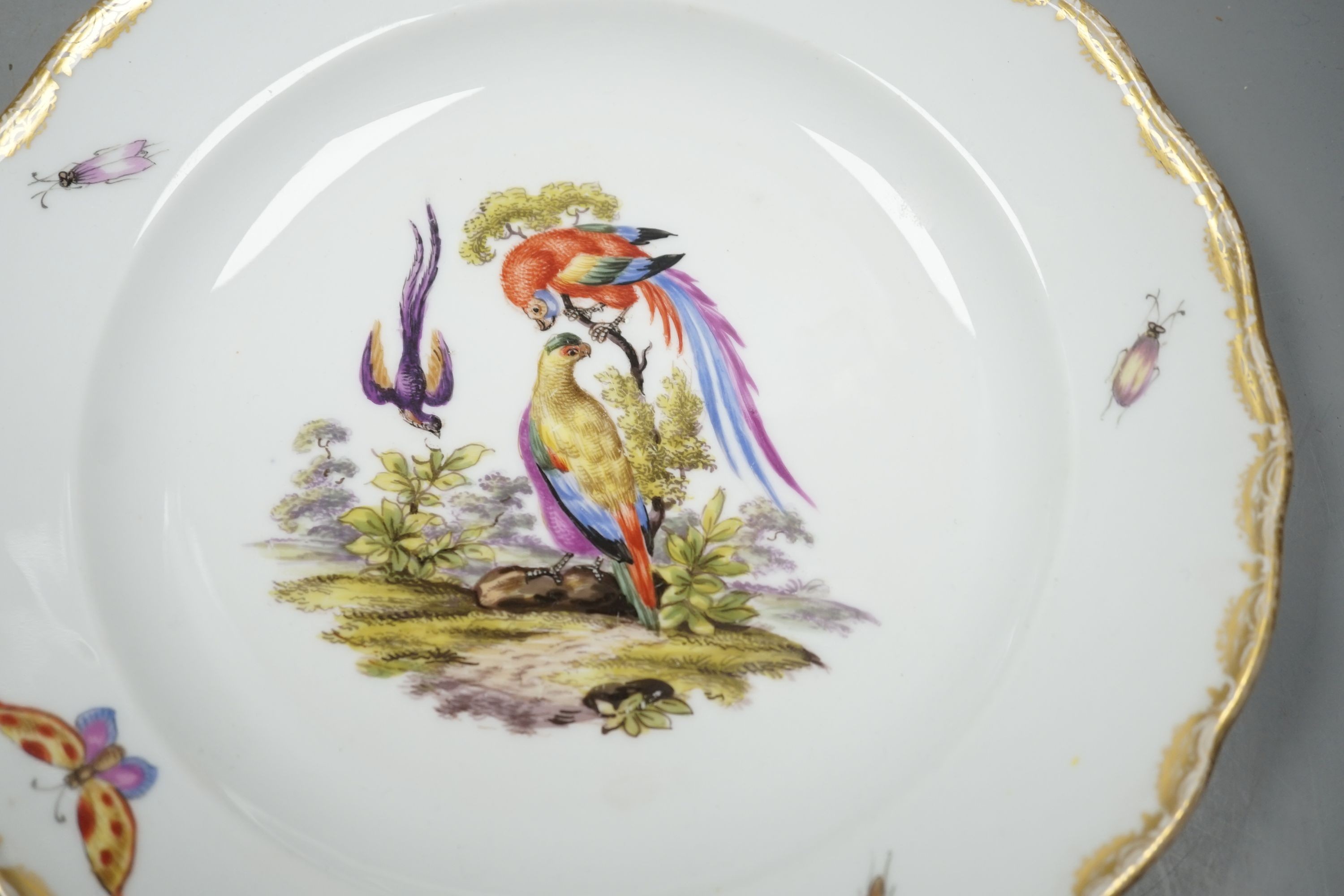 A pair of 19th century Meissen outside decorated bird plates, 24.5cm